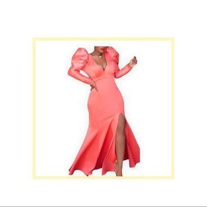 COPY - Coral Pink 2X Dress with Puff Sleeves